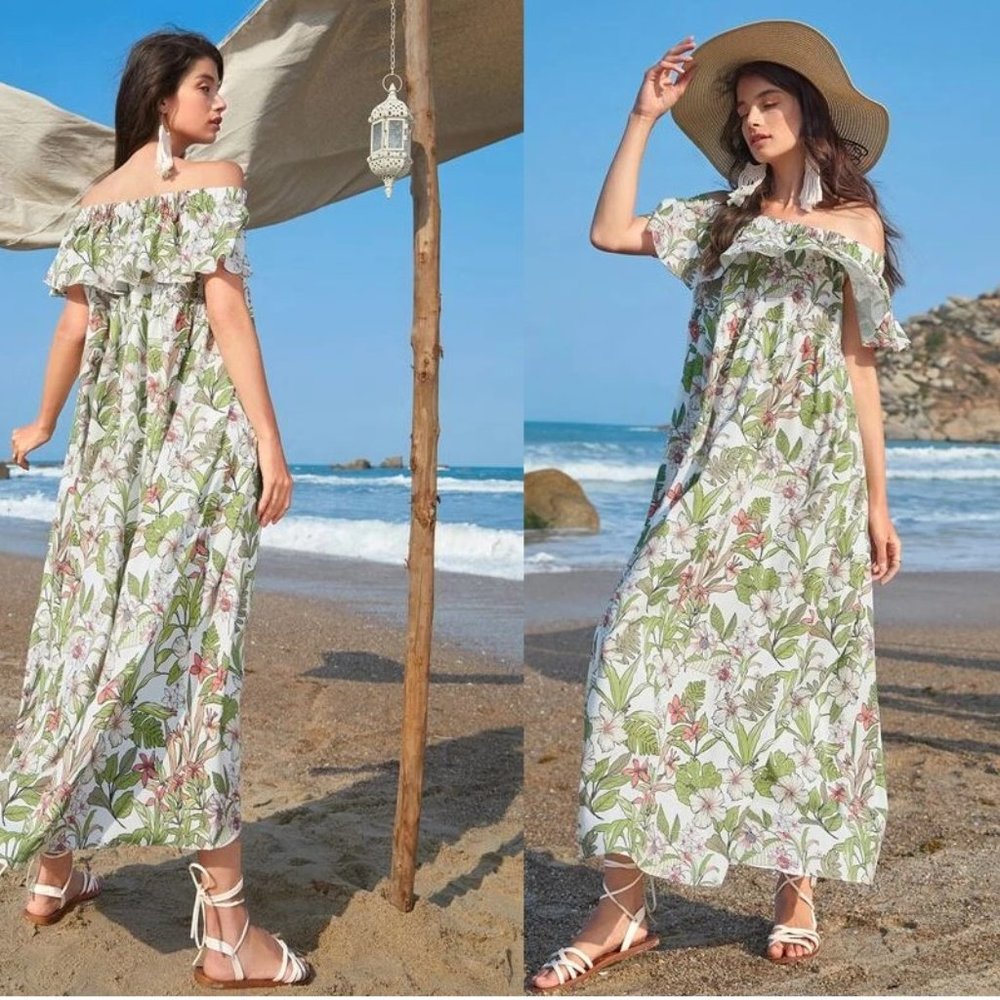 NEW! Off Shoulder Floral Print Maxi Dress